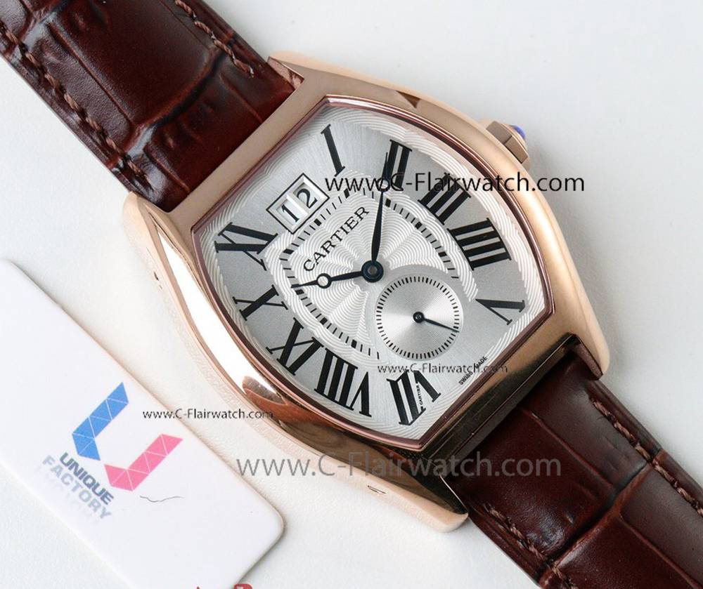 Swiss Grade Oone Cartier Tortue Watch Black Roman Rose Gold Case